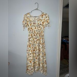 Yellow Floral Cream Dress